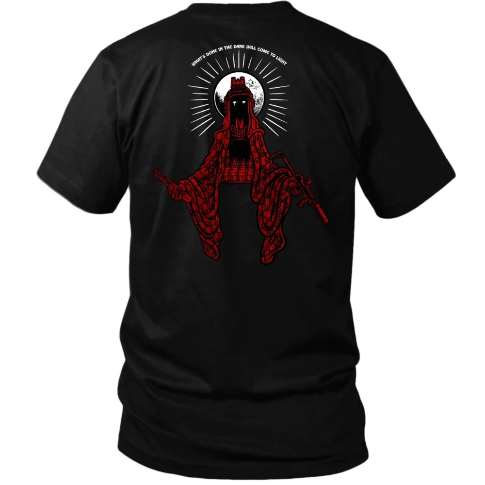 Black and Red Short Sleeve Tee with Spiritual Graphic